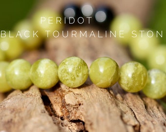 Peridot Stones and Black Tourmaline Stones Gemstone Bracelet, Crystals For Attuning to and regulating the cycles of ones life.