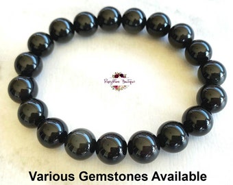 BLACK OBSIDIAN Bracelet-10mm Grade AA Genuine Black Obsidian-Natural Obsidian Bracelet-Black Stone Bracelet-Unisex Bracelet-Protection Stone
