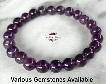 AMETHYST Bracelet-8mm Grade AB Dark Purple Amethyst-February Birthstone-Purple Stone Crystal-Genuine Amethyst-Natural Amethyst-Free Shipping