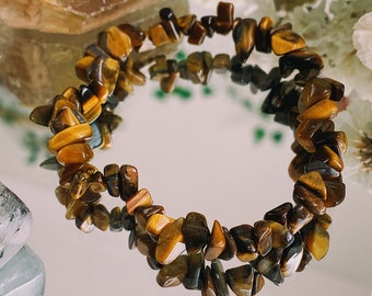 Tigers Eye Yellow Chip Bracelet - Spiritual Crystal Gemstones - Boho Jewelry