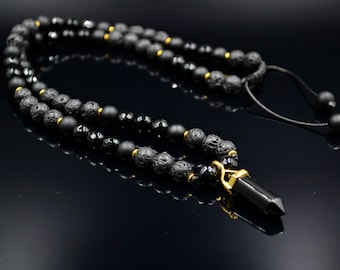Men's Agate Short Necklace Lava Stone Beaded Necklace Gemstone Necklace For Men   Crystal Jewelry Agate Pendant Necklace Men's Gift