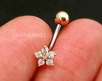 CZ Flower Belly Button Ring, Sterling Silver belly ring, floating navel ring, gold dainty small belly rings, belly piercing belly jewelry