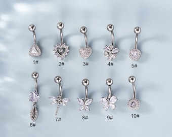 14G 316L Stainless Steel Belly Rings | Belly Piercing Body Jewelry | Dragonfly Charm Body Ring,Butterfly Jewelry,Heart Belly Ring | HSPJ749