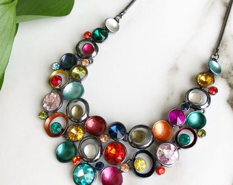 Multicolor Statement Necklace, Necklace For Woman, Statement Jewelry, Chunky Necklace, Bib Necklace, Colorful Necklace, Gift For Woman, Bold
