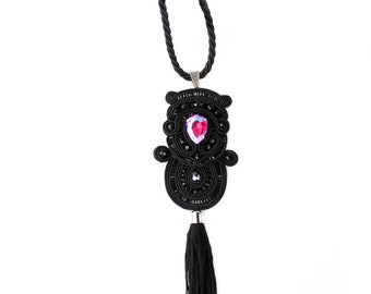 Long Necklace with Tassel / Pink and Black statement pendant necklaces for women /  Unique Gift for Mom / Ukraine sellers jewelry
