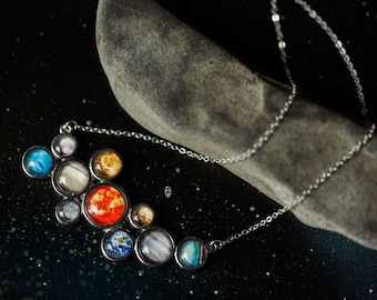 Solar System Necklace - Silver Galaxy Pendant - Nerdy Fashion Statement, Science Gift, Geek Chic, Planets, Jewellery, Galaxy Jewelry, Cosmic