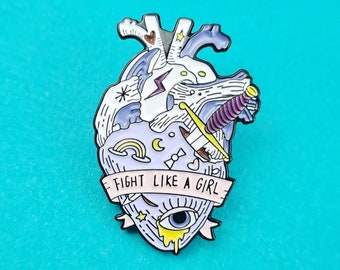 Fight Like A Girl Heart Enamel Pin - Feminist, Girl Power, Positive Art Brooche, Badge, Lapel Pin, Cute Gift, Cool Pins For Backpack