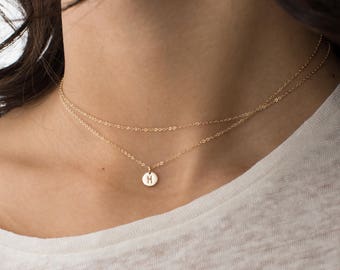 2-in-1 Dainty Wrap Necklace with Tiny Initial - Custom, Personalized Letter or Symbol - 14k Gold Filled, Sterling Silver, Rose Gold - LN290