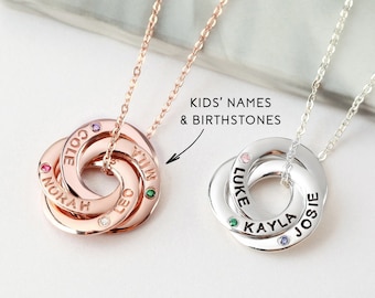 Mom Necklace With Kids Names and Birthstones, Children Birthstone Jewelry, Mothers Birthday Gift, Mother In Law Gift, Birthday Gift For Wife