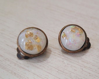 White Opal Earrings, Small Opal Earring Clips