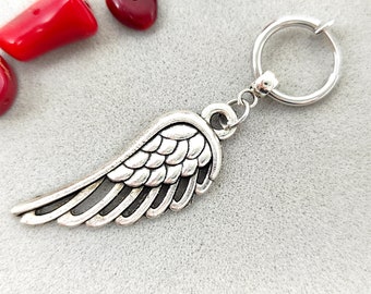 One wing clip-on wing earring men wing dangle symbol clip-on silver wing single wing dangle non pierced guys dangle silver men clip-on gift