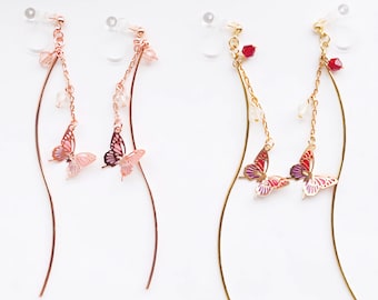 Butterfly Clip-on Earrings Dangle, No Piercing, Non-Pierced Earrings, Cute Earrings, Invisible Clip-on Earrings, Japanese Earrings