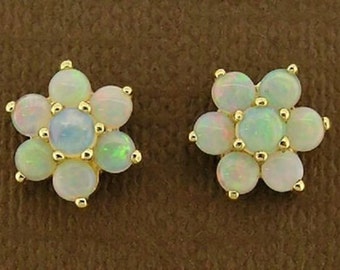 E058 Genuine 9K, 14K, 18K SOLID Gold NATURAL Opal Cluster Stud Earrings- Customization with other gemstones available