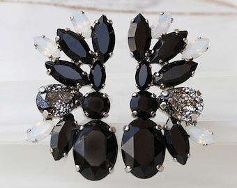 BLACK EARRINGS, Black Dress Earrings, Big Bold Studs, Mother Of Groom, Classy Earrings,  Black Gray Earrings, Cocktail Jewelry