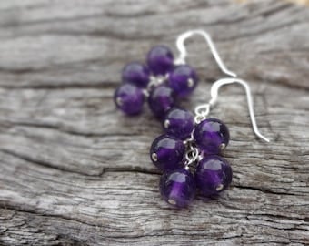 Amethyst Earrings. Natural February Birthstone Purple Gemstone and Sterling Silver Cluster Earrings Handmade by Miss Leroy.