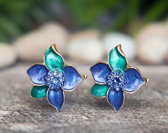 Swarovski crystal 18k gold elegant flower earrings