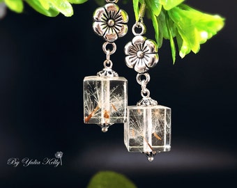 Real Dandelion Earrings, Flower Resin Jewelry, Dangle Earrings, Earrings With Dandelion, Epoxy Resin Earrings, Crystal Epoxy Earrings