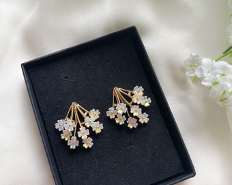 White iridescent flower earrings | daisy dangle spring decor earrings | clear shinny petal dangly earrings | party wedding earrings