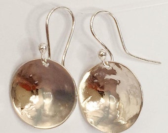 Sterling silver hammered disk earrings