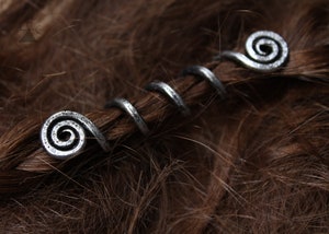 2 Viking hair beads • Spiral hair coils for braids, dreadlocks and beards • Spiral hair ring • Original designer's work