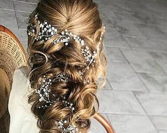 Crystal and Pearl hair vine, Babys breath hair piece, Wedding hair accessories, Wedding hair vine, Bridal hair vine, Bridal hair accessories