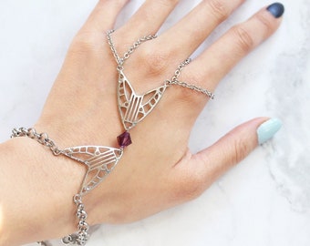 Arya Slave Bracelet, Hand Chain Bracelet, Boho Bracelet Ring, Bohemian Ring Bracelet, Boho Jewelry Gift for Her, Statement Jewelry