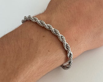 Silver Mens Twisted Rope Bracelet 5mm rope Chain Bracelet Mens Woman Chain