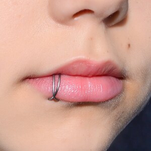 Criss Cross Titanium Fake Lip Ring / Faux Lip Ring, Lip Cuff, Non Pierced Lip Hoop - Clip on Lip Ring
