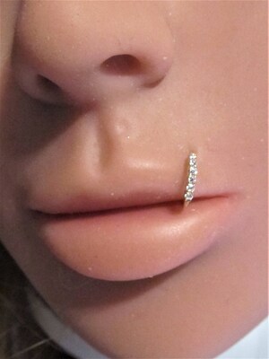 14k Rose Gold Upper/Lower Lip Piercing Ultimate Hoop Ring..20g..8mm..1.2mm mini cz's.''BEAUTIFULL!!!