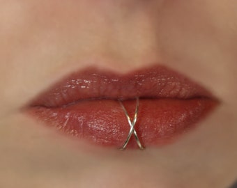 Fake Lip Ring - Cross Lip Ring -Gold, Silver, Rose gold.