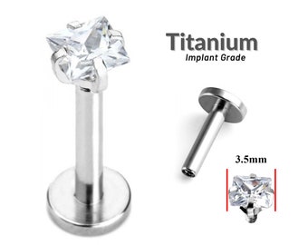 Titanium Implant Square Labret Crystal for Lip Piercings Cartilage Tragus Lip Ring Stud Earring Size 16g (1.2mm)