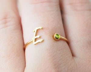 Custom Initial Birthstone Ring - Personalized Bridesmaid Jewelry - Minimalist Letter Birthstone Jewelry - Monogram Ring - Gifts for Mom