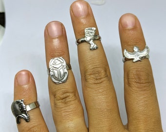 Nefertiti Ring, Scarab Ring, Winged Isis goddess ring, King tut Ankh ring, King Ramses Ring, Eye of Horus ring, midi silver rings