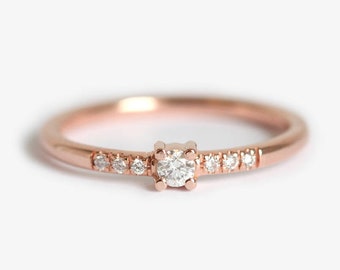 Rose Gold Diamond Ring, Rose gold Engagement Ring, Diamond Engagement Ring, Delicate Engagement Ring, Small Diamond Ring, Tiny Diamond Ring