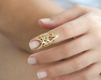 Gold Knuckle Ring, Boho Bridal Jewelry, Indian Henna Accessory, Harem Inspired Jewelry, Gold Fingernail Ring, Unique Graduation Gift