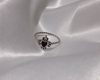 Black Cross Sterling Silver Ring Vintage Unique Midi Band Ring Fashion Jewelry Christian Heart Shaped Gift For Women Christmas Cute