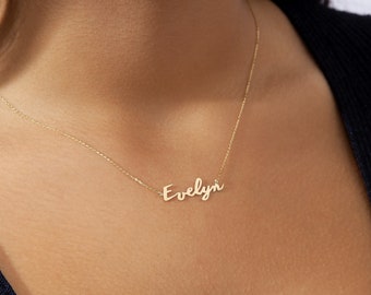 14K Solid Gold Name Necklace, Gold Nameplate Necklace, Custom Name Necklace, Personalized Dainty Necklace-Personalized Jewelry, Gift for her