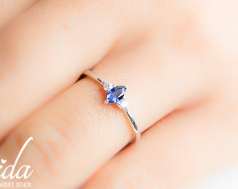Personalized Birthstone Ring - Sapphire Ring - Birthstone Jewelry - Marquise Ring - Personalized Gift for Her - Birthstone Stacking Rings