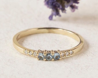 Blue Topaz and Diamond ring | Gold ring | Promise ring | 14K Gold ring | engagement ring | gift for her | Something blue