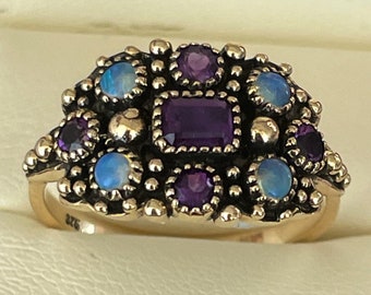 Vintage Amethyst & Opal Ring, 9ct 9k 375 Antique Style Amethyst Opal Ring, Women's Art Deco Ring, Also Avail 14k 18k Rose Gold Custom, R606