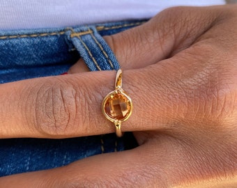 Citrine Engagement Gold ring with stone, Gem stone ring, Gold ring with Citrine, 14k Gold ring, Gold ring with Citrine.