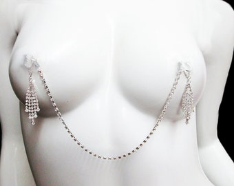 Gorgeous Chandelier Rhinestone Tassel 5 Row Nipple Chain Nipple Clip On