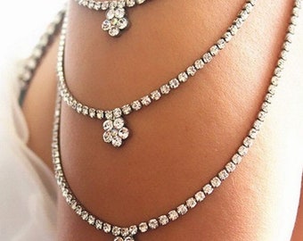 Rhinestone Shoulder Chain, Bridal Jewelry, Silver Crystal Bra Strap Body Jewelry, Wedding Jewelry, Evening jewelry, Ballroom fashion jewelry
