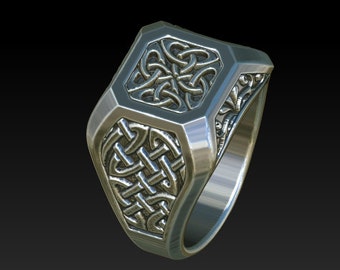 Mens Celtic Irish Scottish signet ring chevalier wedding ring RS1B