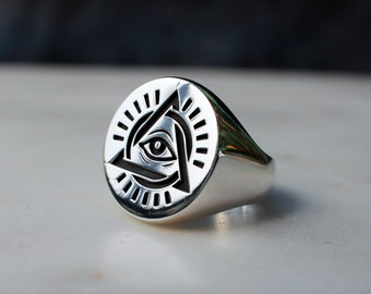 ALL SEEING EYE , Illuminati Ring , Silver Signet Ring , All Seeing Eye Ring