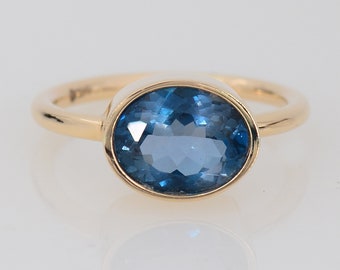 London Blue Topaz ring, Stacking Ring, Solid gold ring, Oval Gemstone ring, Genuine Gemstone ring, Colored Gemstone ring, 14k Gold ring