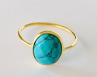 18K Gold Sterling Silver Turquoise Ring Stack Gemstone Solitaire Size 7 8 9 10, Gold Vermeil Turquoise Ring, Gold Turquoise Minimalist Ring