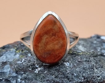 Natural Coral Sterling 925 Silver Ring, Just one available! Photo of the actual ring.
