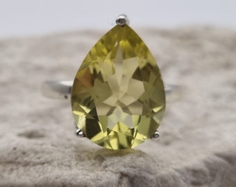 Natural Lemon Quartz Sterling 925 Silver Ring, size 8/Q, JUST ONE AVAILABLE! Photo of the actual item!