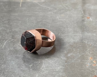Raw Australian Garnet in Handmade copper ring.  Size 7 or N 1/2